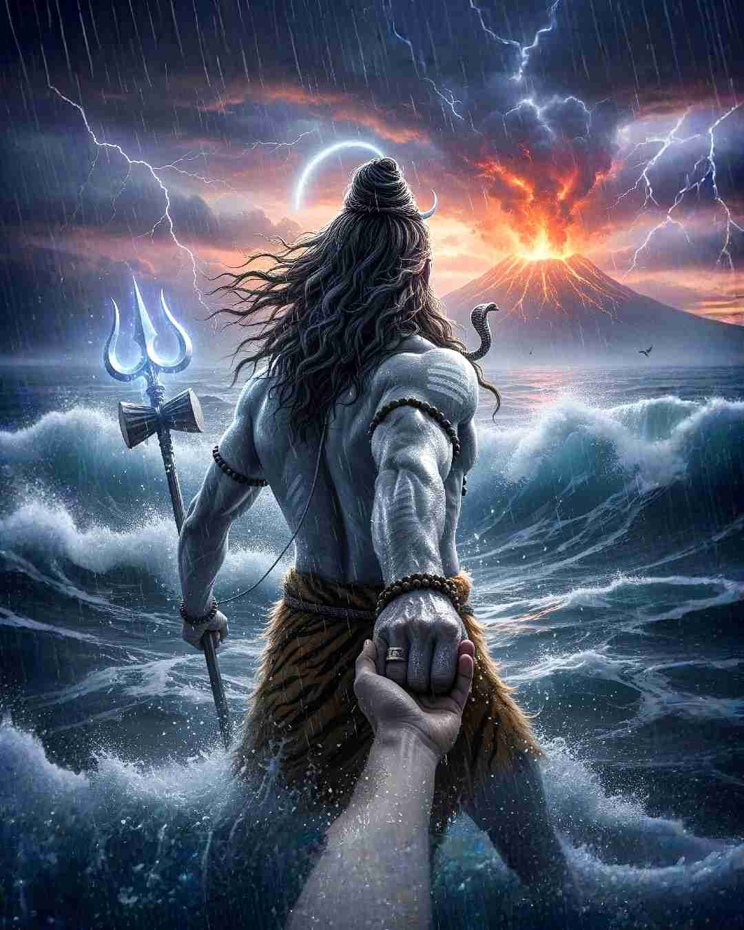 Cinematic Lord Shiva Ocean Storm POV