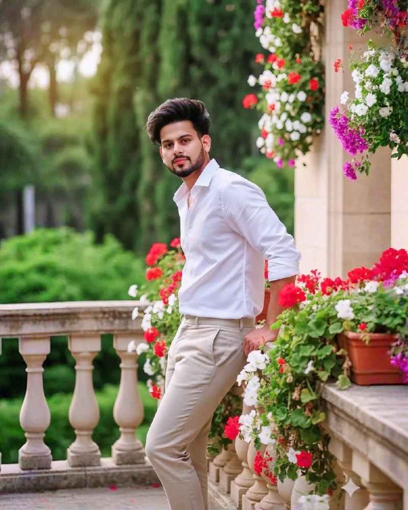 Fashionable Casual Boy on Villa Balcony
