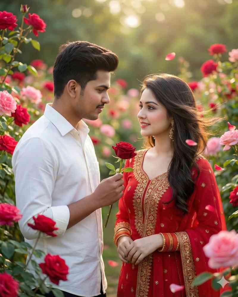 Dreamy Cinematic Rose Day Couple Portrait