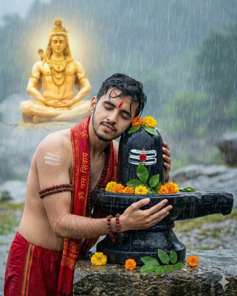 Mahashivratri Devotee and Shiva Lingam Scene
