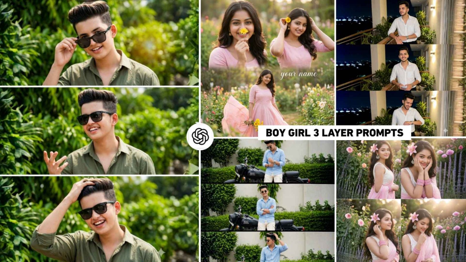 Boy And Girl 3 Layer Collage Style Ai Photo Editing Prompts