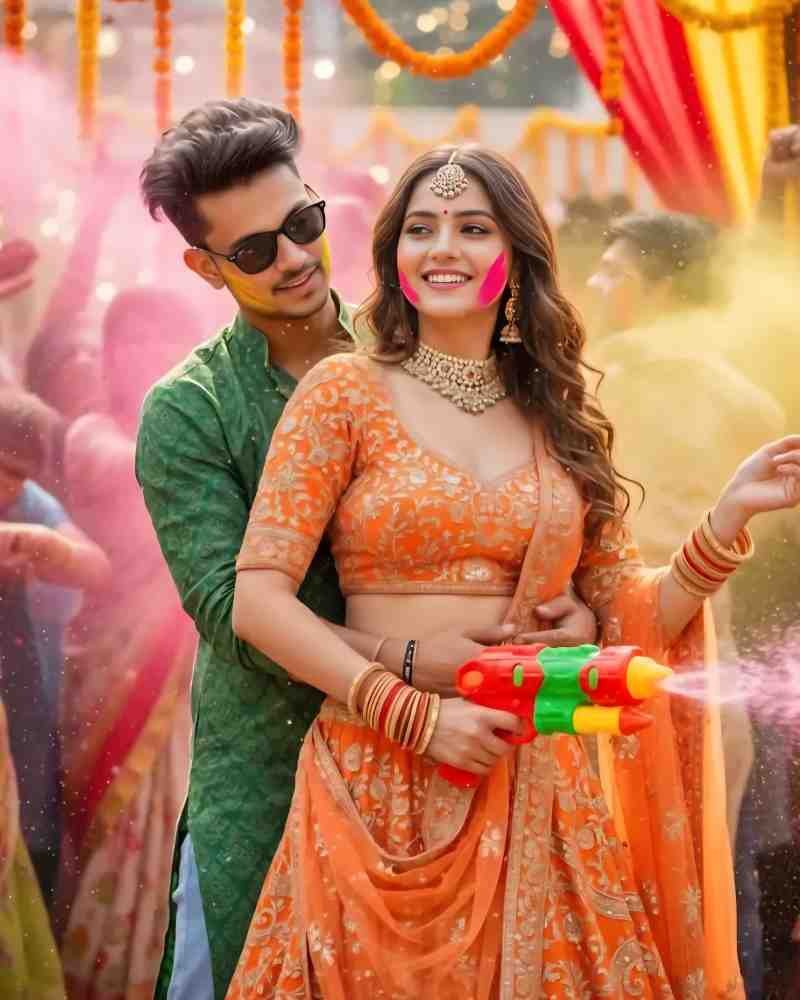 Holi Couple AI Photo Editing Prompt