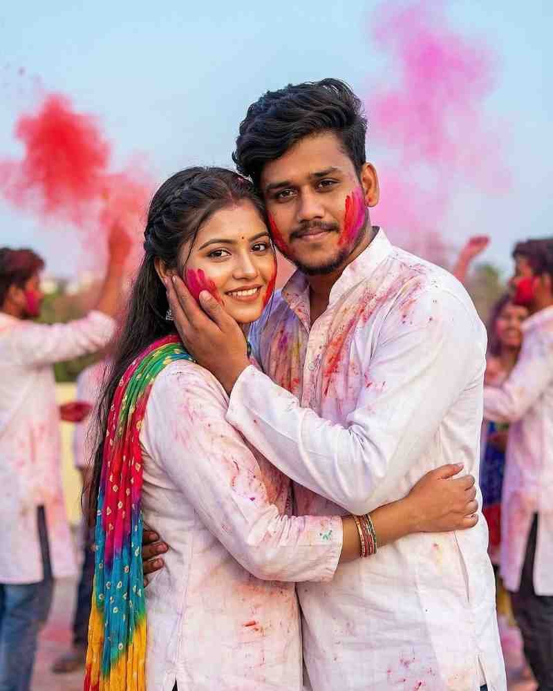 Holi Couple Photo Editing Prompt
