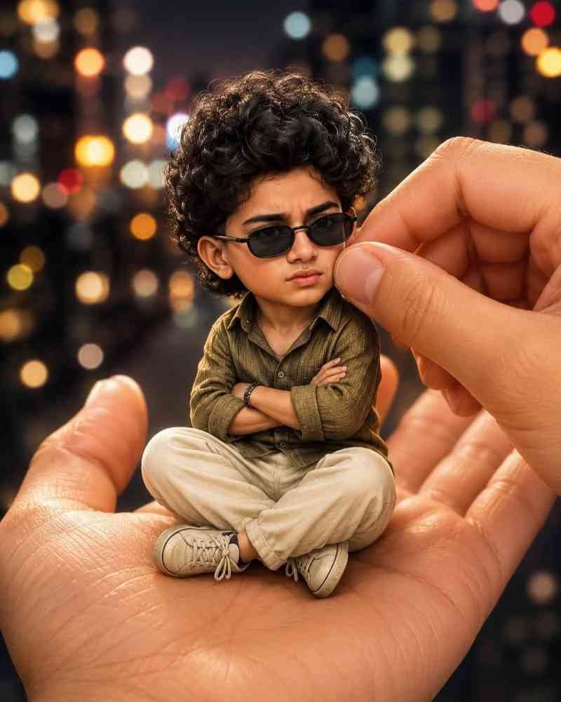 Whimsical Big-Head Miniature Portrait in a Hand