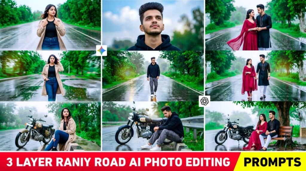 Viral 3 Layer Raniy Road Ai Editing Prompts - Boy Girl & Couple