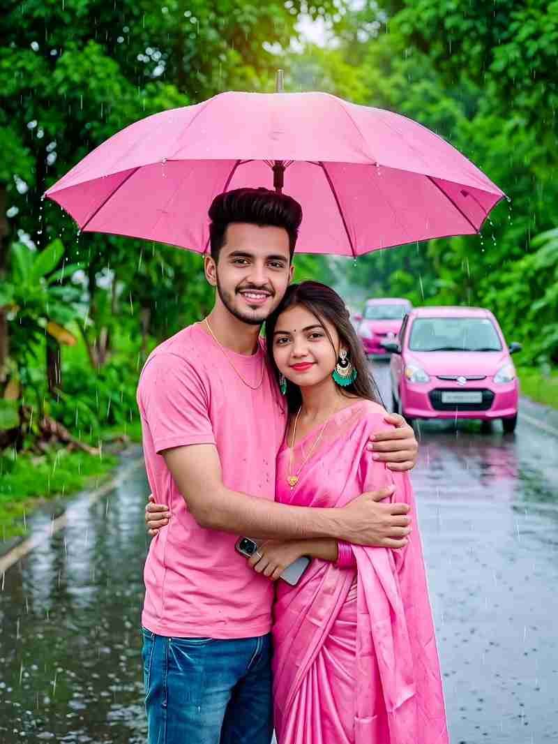 Romantic Rainy Couple Portrait